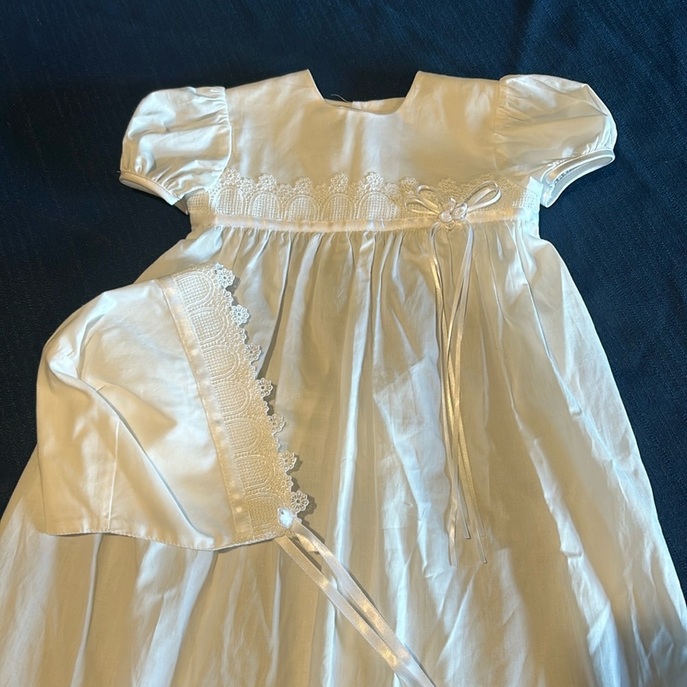 Girls 26″ Cotton Christening Gown with Italian Lace -12 months